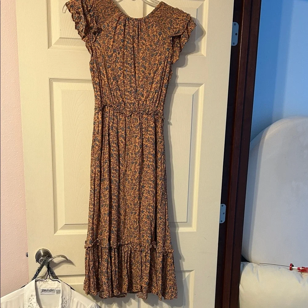 Universal Thread XS Floral Rust Midi Dress with Ruffle Hem - Picture 5 of 5